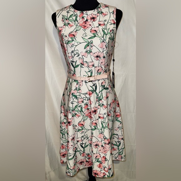 Belted Floral Fit & Flare Midi Dress - www.antelopusenergy.com